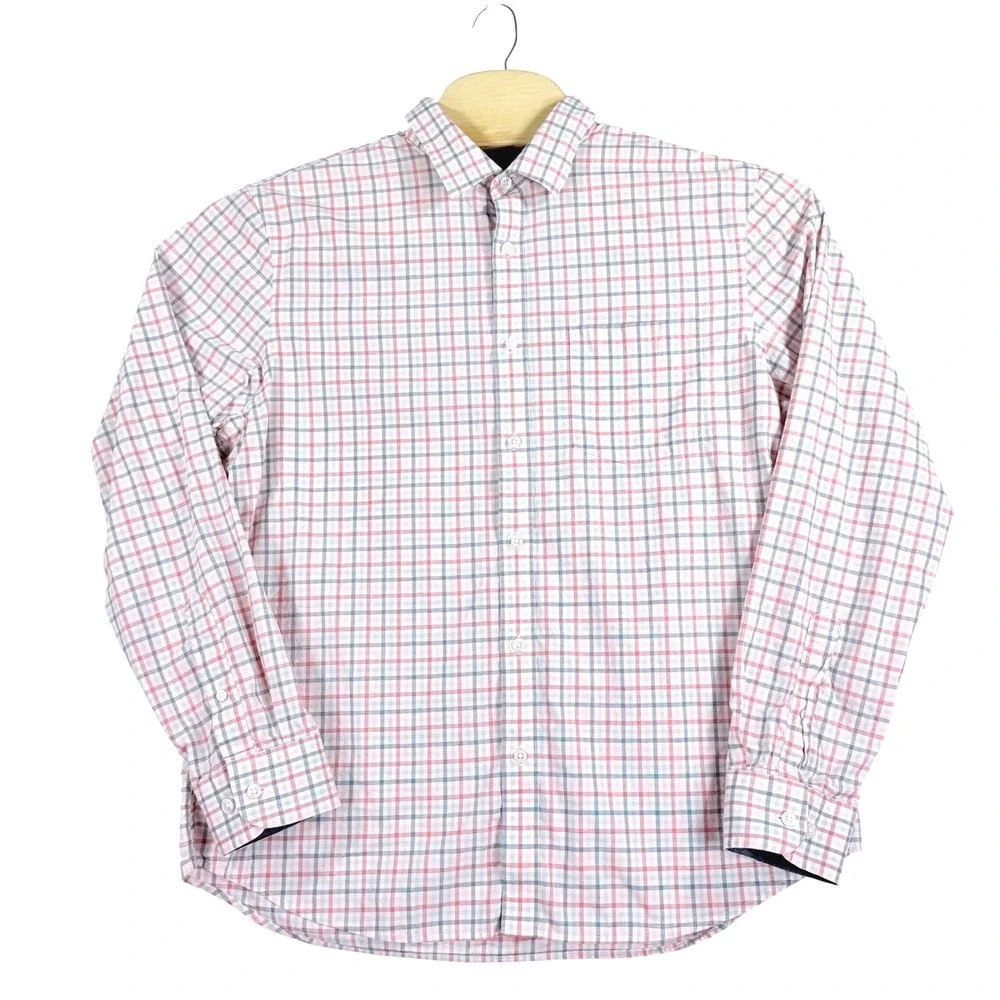 Banana Republic‎ Button Down Mens XL Red Blue Plaid Organic Cotton Untucked Fit